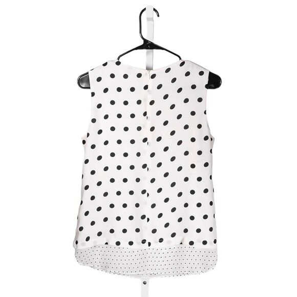 Rose + Olive Women's Blouse Ivory Black Polka Dot Sleeveless Lined Layered Top S - Picture 2 of 8